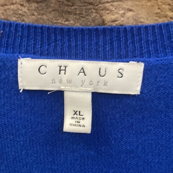 Chaus Royal blue v-neck sweater with silver embellishments. Size XL - Picture 6 of 9